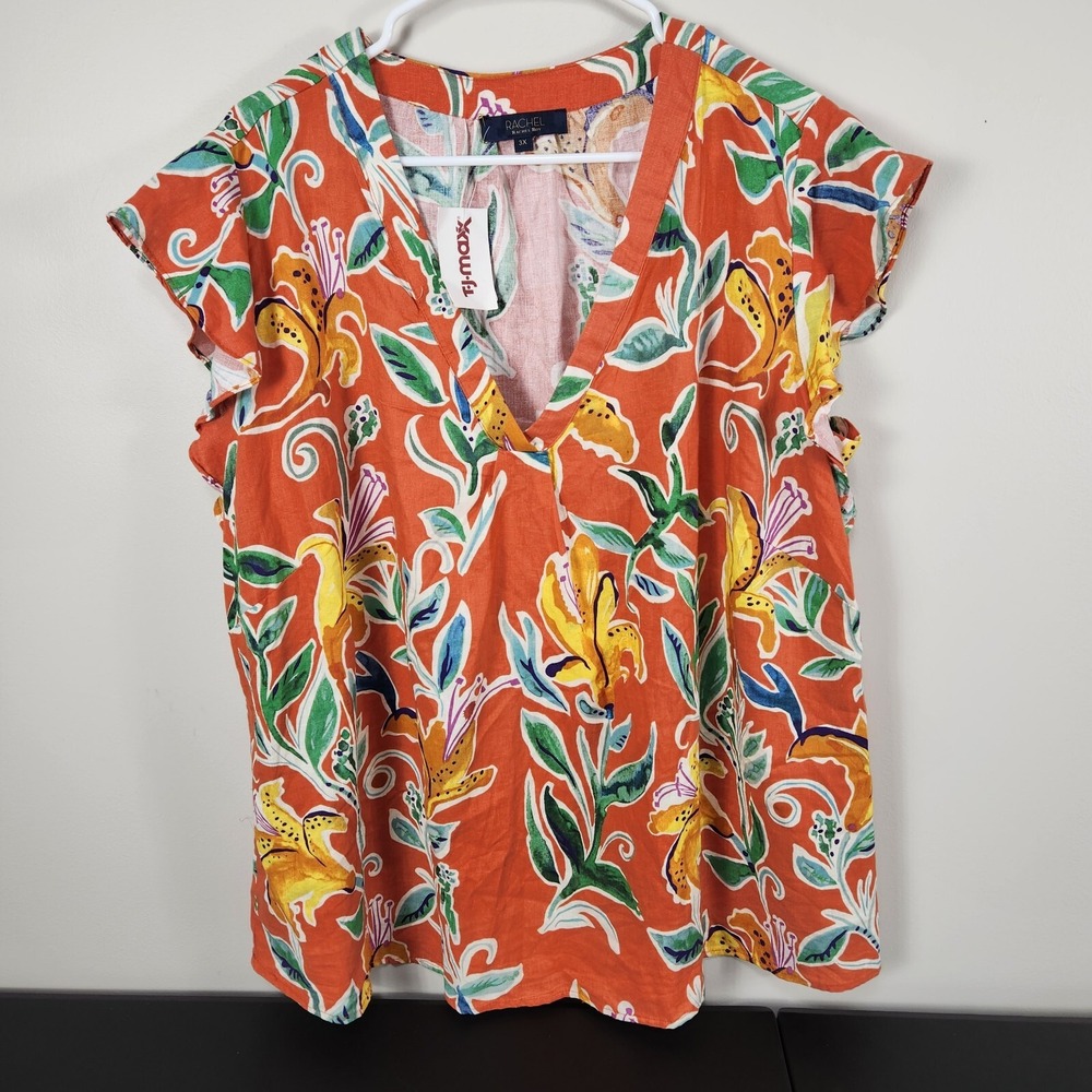Rachel Roy Woven Peasant Top Boho Blouse Shirt Floral Plus  3X NWOT Linen Blend